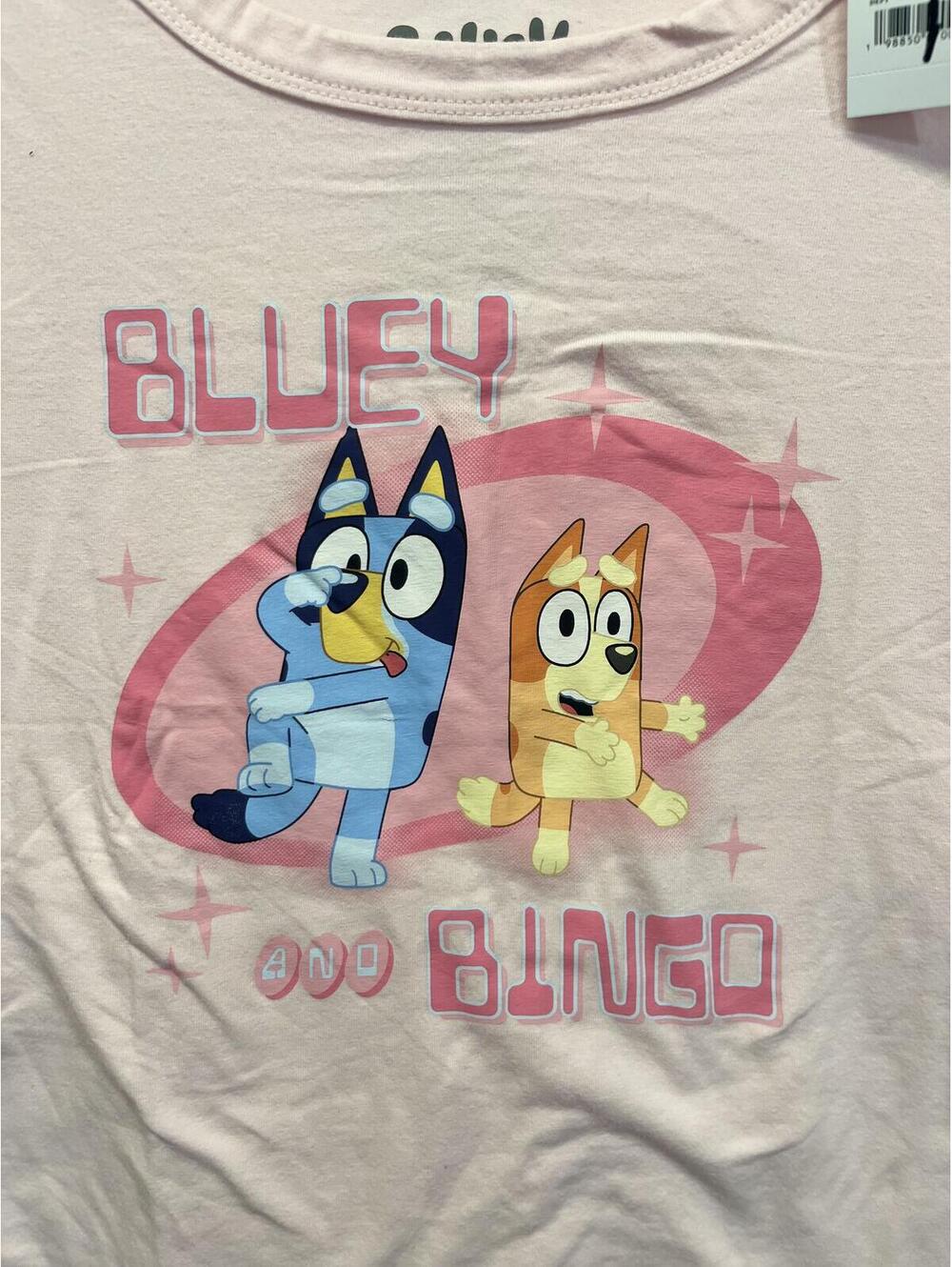 Girls Bluey Bingo Graphic T-Shirt Light Pink Cropped Fitted Short Sleeve NEW - Picture 3 of 9